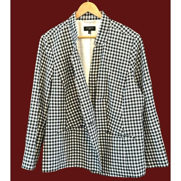 Talbots Women's Plus Size Black White Gingham Linen Blend Blazer 24W Summer NWOT - Picture 1 of 5